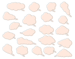 雲のようなモコモコのシンプルな吹き出しのセット　色ズレ・ピンク色