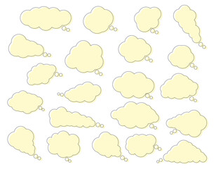 雲のようなモコモコのシンプルな吹き出しのセット　色ズレ・黄色