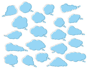 雲のようなモコモコのシンプルな吹き出しのセット　色ズレ・青色