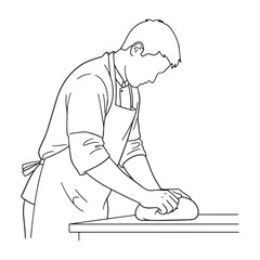 Artisan Dessert Baker Lineart – Baker Vector Illustration with Balanced Pastry Craft – Baker Drawing – Line Art Drawing of Baker – Baker Icon