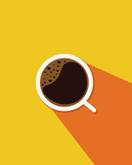 Coffee Cup Icon with Long Shadow Vector Design