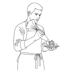 Artisan Baker Lineart – Baker Vector Illustration with Bread and Pastry Theme – Baker Drawing – Line Art Drawing of Baker – Baker Icon