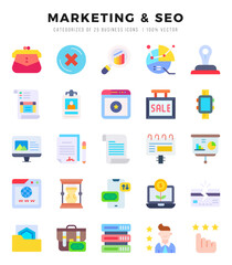 Marketing & Seo Flat icons collection. 25 icon set. Vector illustration.
