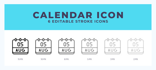 Calendar august vector icon. With different stroke vector illustration.