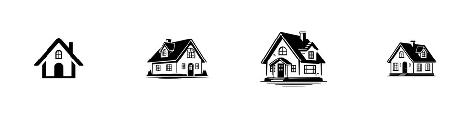Fototapeta premium Collection of black and white house icons and building symbols for real estate logo design or home property branding isolated on a white background