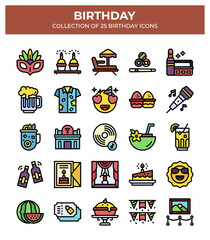 Birthday Icons Collection. 25 Colorful Party & Celebration Vector Icons