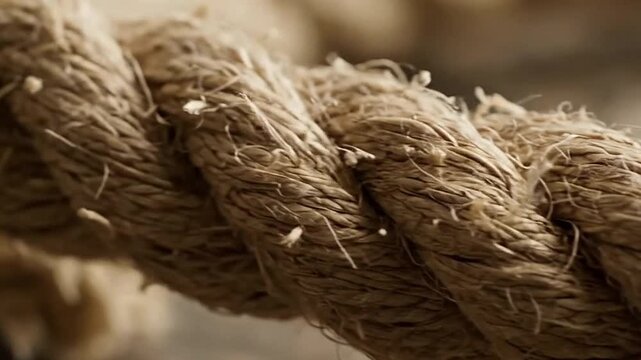 A closeup captures the intricate texture of a thick interwoven rope showcasing its rustic fibrous strands