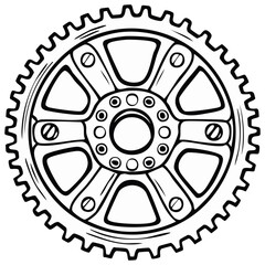 Obraz premium Isolated Black Line Art of a Sprocket with Connecting Hardware and Toothed Rim