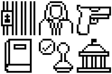 pixel set law icon vector for law, justice, and legal concepts. This simple, retro, 8-bit style is great for websites, apps, or games with a creative and nostalgic feel.