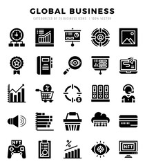 Set of Global Business Icons Glyph icons collection.