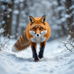 Obraz premium Vibrant Red Fox in a Winter Forest