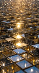 Golden, reflective squares in a grid pattern