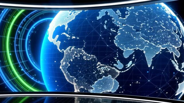 Globe terrestre num&eacute;rique affichant des donn&eacute;es et des connexions.