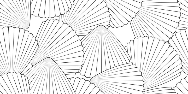 black white seashells seamless pattern