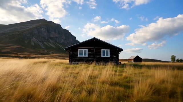 
Chalets isol&eacute;s dans un champ de montagne.