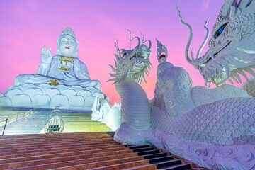 Guan Yin Statue with Naga Serpent Staircases at Wat Huai Pla Kang, Chiang Rai, Thailand