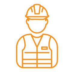 Outline illustration of a construction worker wearing a hard hat and safety vest