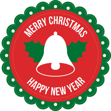 Round sticker design, Christmas bells, red, Christmas theme