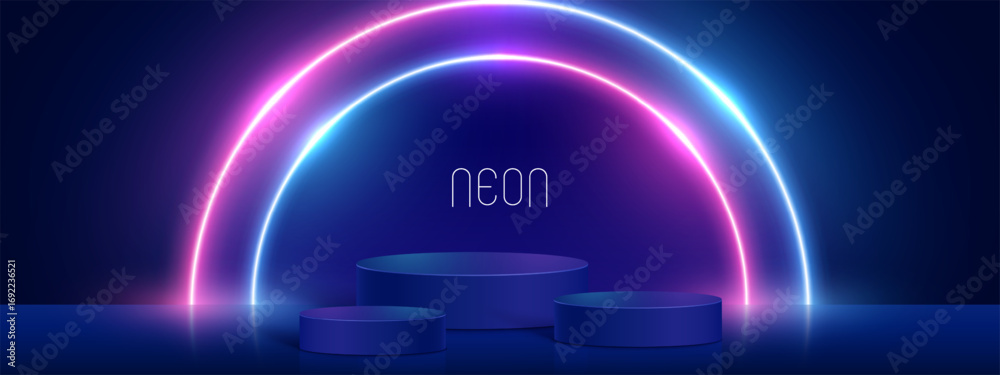 Sticker neon podiums with soft material base. light podium stages and product showcase platform with covers 