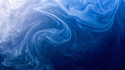 Flowing blue liquid creating smooth marbled patterns, elegant swirls and curves forming abstract artistic composition with gradient color transitions.