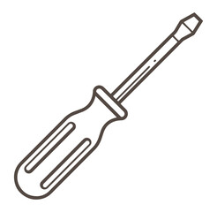 Fototapeta premium Simple line art illustration of a single slotted screwdriver tool for repair and construction