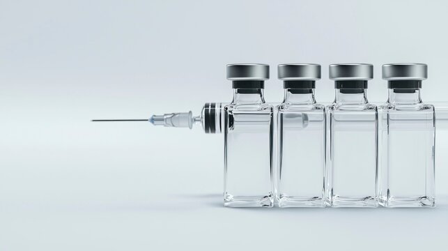 Syringe and vials arranged on a light background representing Measles  