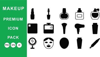 Makeup and Beauty Icon Set: Black and White Glyph Illustrations