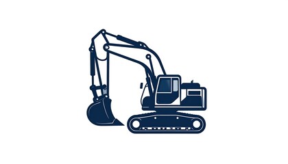 Side view of a dark blue excavator