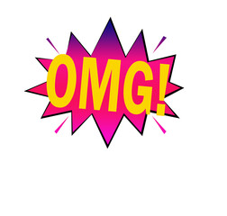 gradient OMG comics style sticker vector art on white background