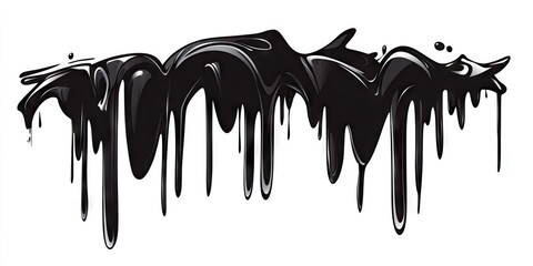 Dripping black substance against a white background.