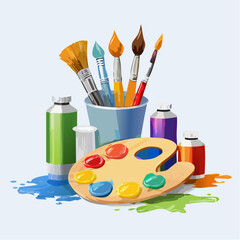 Colorful Paintbrushes And Palette Set