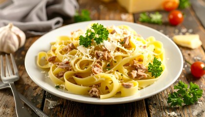 Creamy pasta dish with tuna and cheese