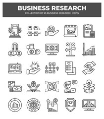 Collection of Business Research Icons: Data Analysis. Market Research. and Financial Planning