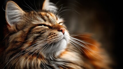 Close-up of a Beautiful Brown Tabby Cat with Long Whiskers