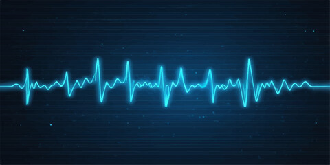 Abstract blue ecg cardiogram wave on a black medical monitor