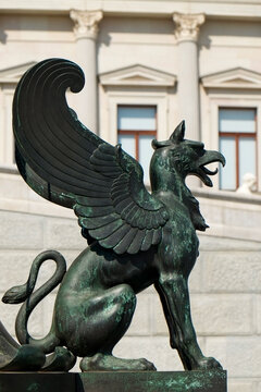 Griffin statue in front of Austrian Parliament Building 