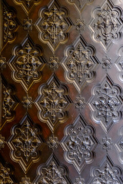 Close-up of old carved door