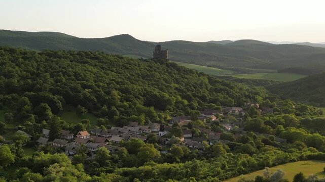 Aerial view of medieval Holloko castle, UNESCO world heritage site in Hungary