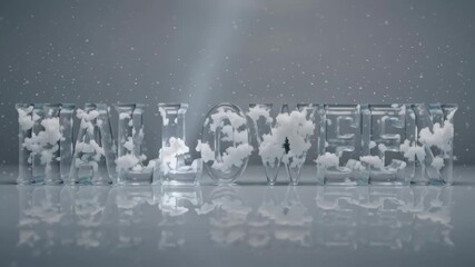 3D rendering of the word 'Halloween' covered in fluffy white clouds with sparkling snowflakes falling in the background - Powered by Adobe