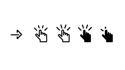 Animated click cursor icon sequence for web design and ui development in black background , isolated on transparent background