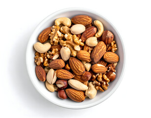 Overhead View of Mixed Nuts in White Bowl