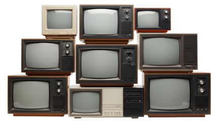 Collection of Vintage Retro CRT Televisions and Monitors, Retro Technology Stack. retro tv monitor frame, analog screen, old school design. Clipping path.