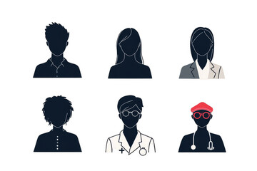 Diverse professional avatars vector illustration for business and medical concepts design , isolated on transparent background
