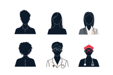 Diverse professional avatars vector illustration for business and medical concepts design , isolated on transparent background