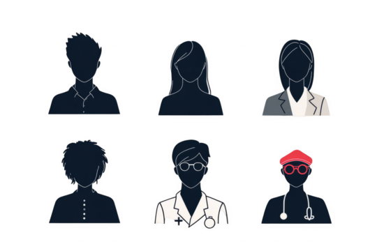 Diverse professional avatars vector illustration for business and medical concepts design , isolated on transparent background