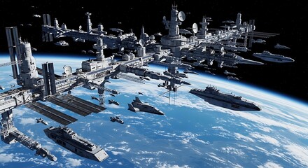 Futuristic Space Station Orbiting Earth - A Vision of Tomorrow.