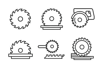 Set of six circular saw line icons in various styles