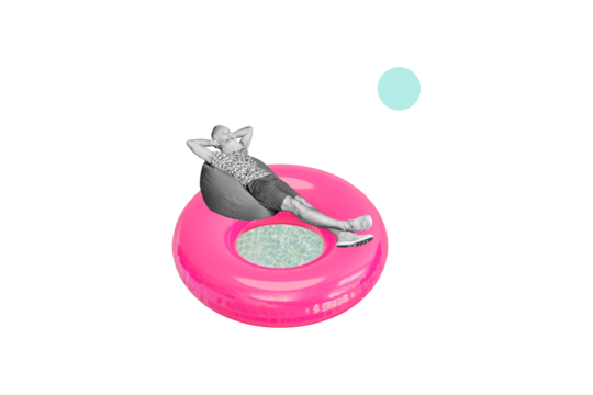 Creative collage picture elder man retired pensioner grandfather buoy lying resort vacation journey leisure weekend holiday - Powered by Adobe