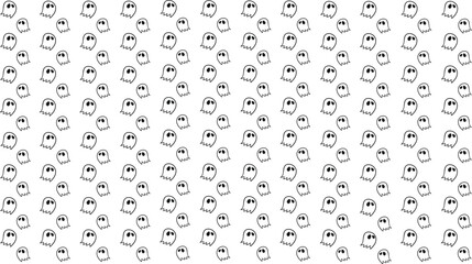 Seamless halloween pattern with cute cartoon flying ghosts. Creepy wallpaper background for october party. Flat design elements.
