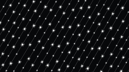 Background from dropped White spiders on a spider web on a Black background